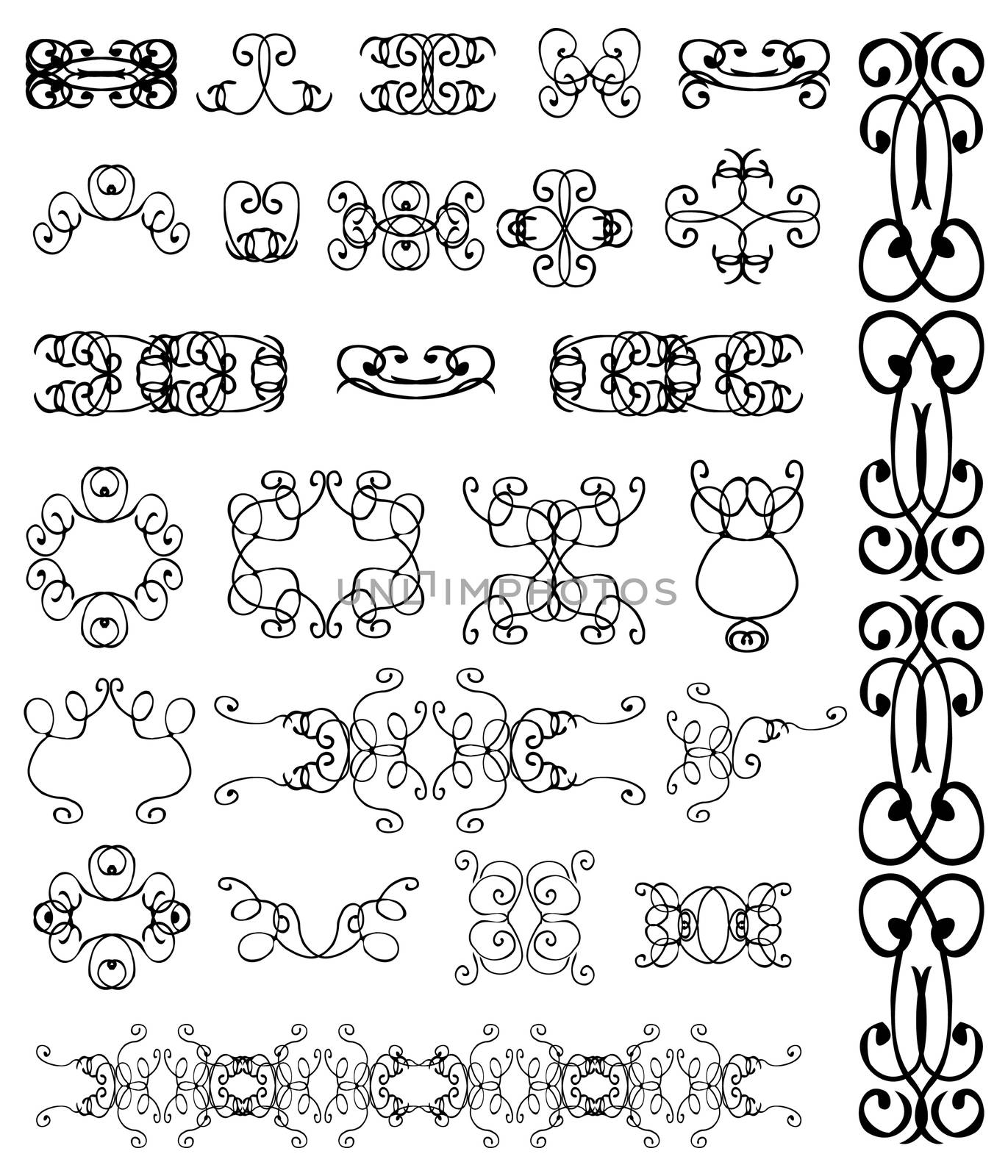 Elegant pieces, vector curves decor element tattoo,Vectorized Scroll Design set