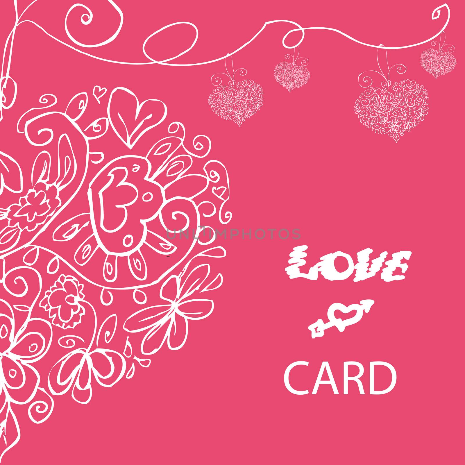 Beautiful vector love card with hanging hearts ornaments
