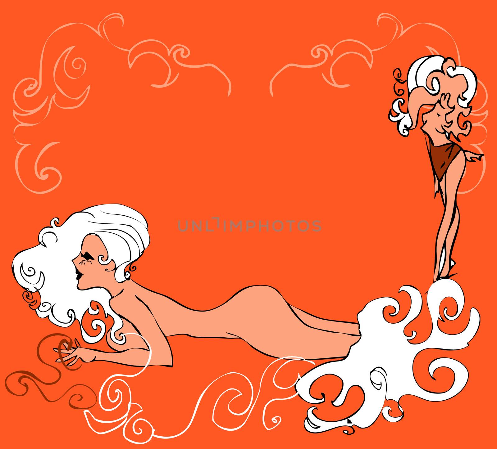 nude sexy woman, sirene card, sea poster