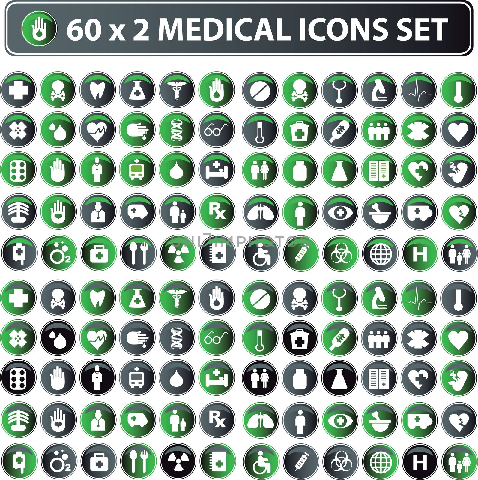 60x2 shiny Medical icons, button web by IconsJewelry