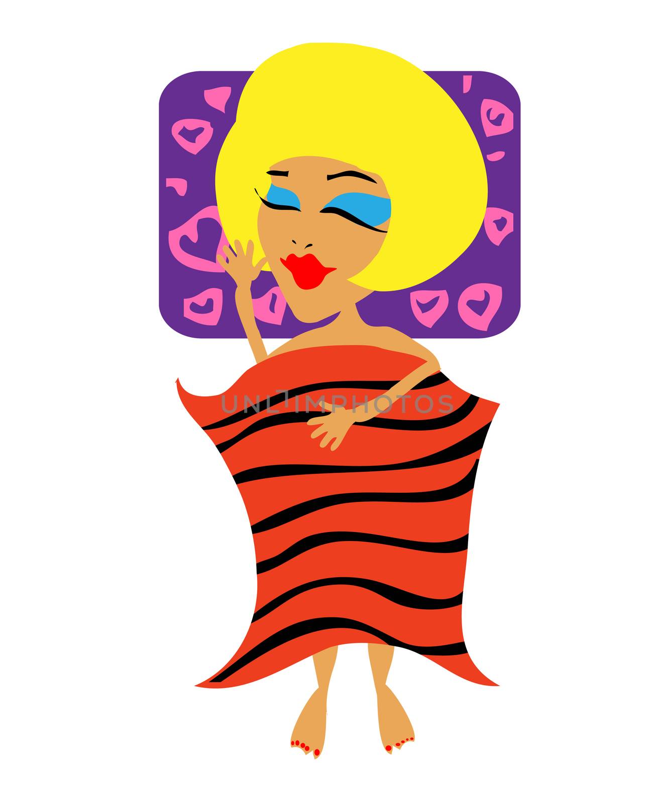 Sexy sleeping woman, glamour blond, tiger blanket, healthy life by IconsJewelry