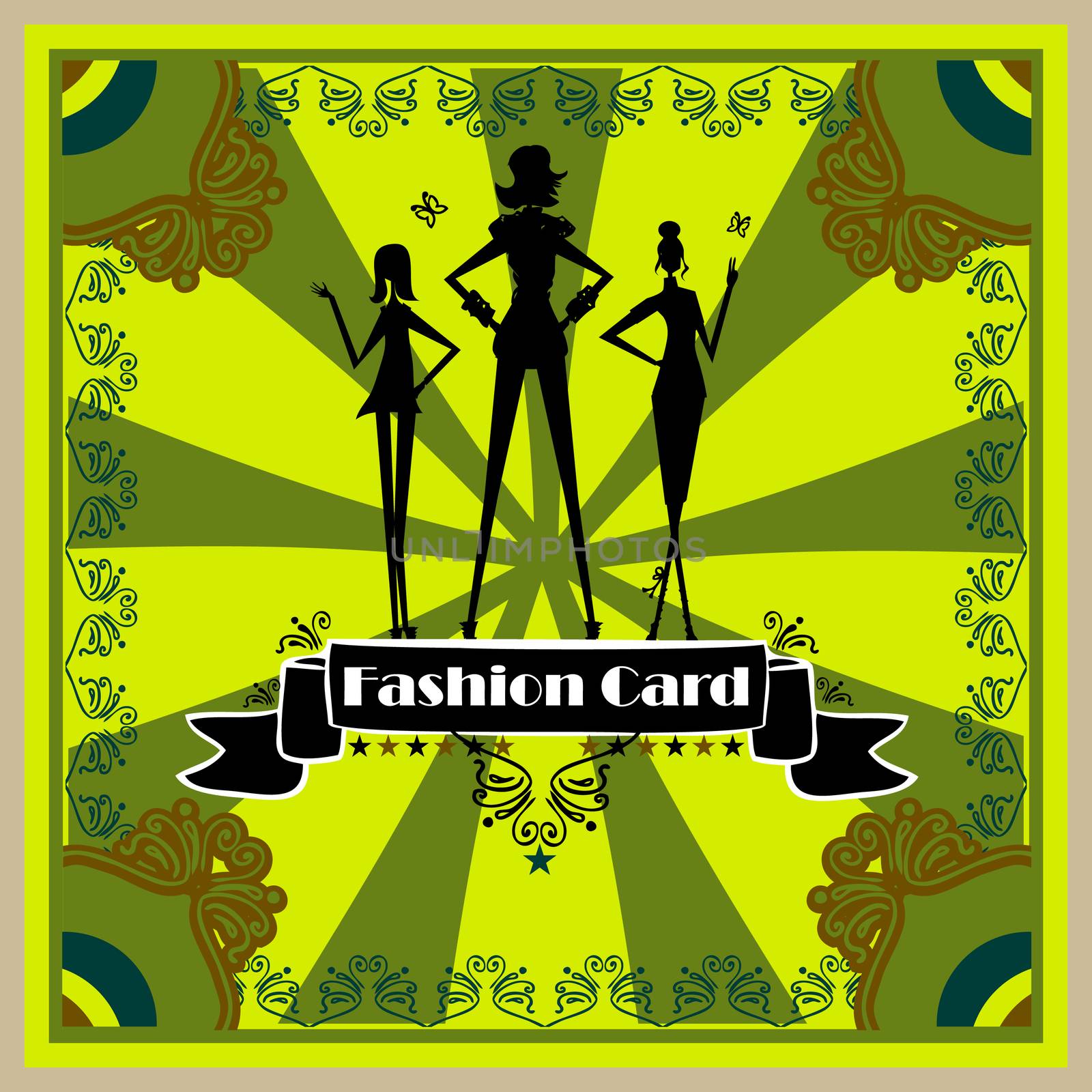 Fashion Woman silhouette card, background, poster retro style by IconsJewelry