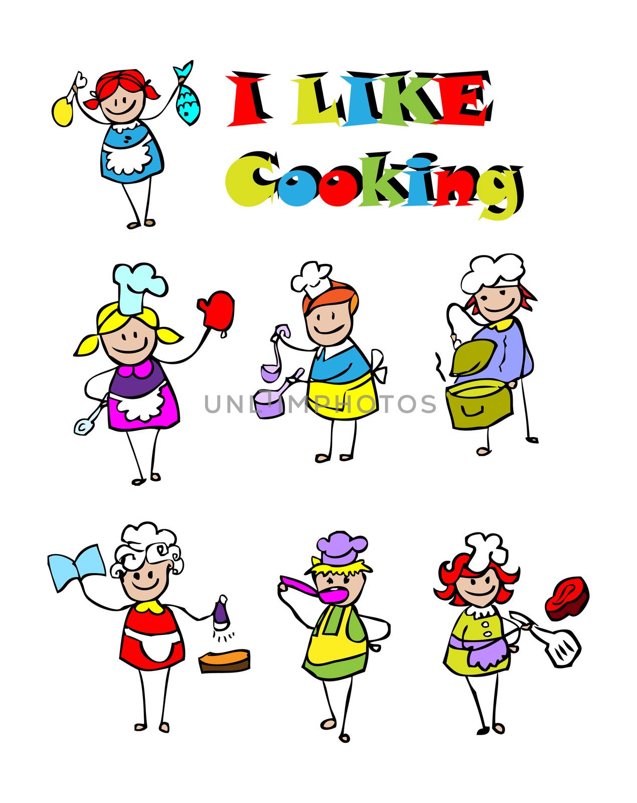 cartoon cooking icons set, food & cook kids style design by IconsJewelry