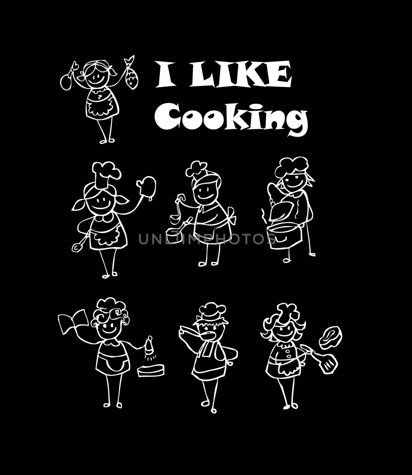 cartoon cooking icons set, food & cook kids style design