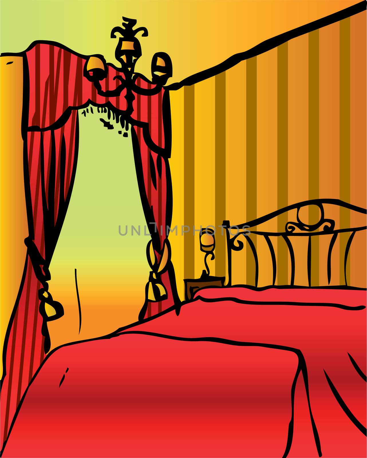 bedroom interior, vector home, hotel illustration by IconsJewelry
