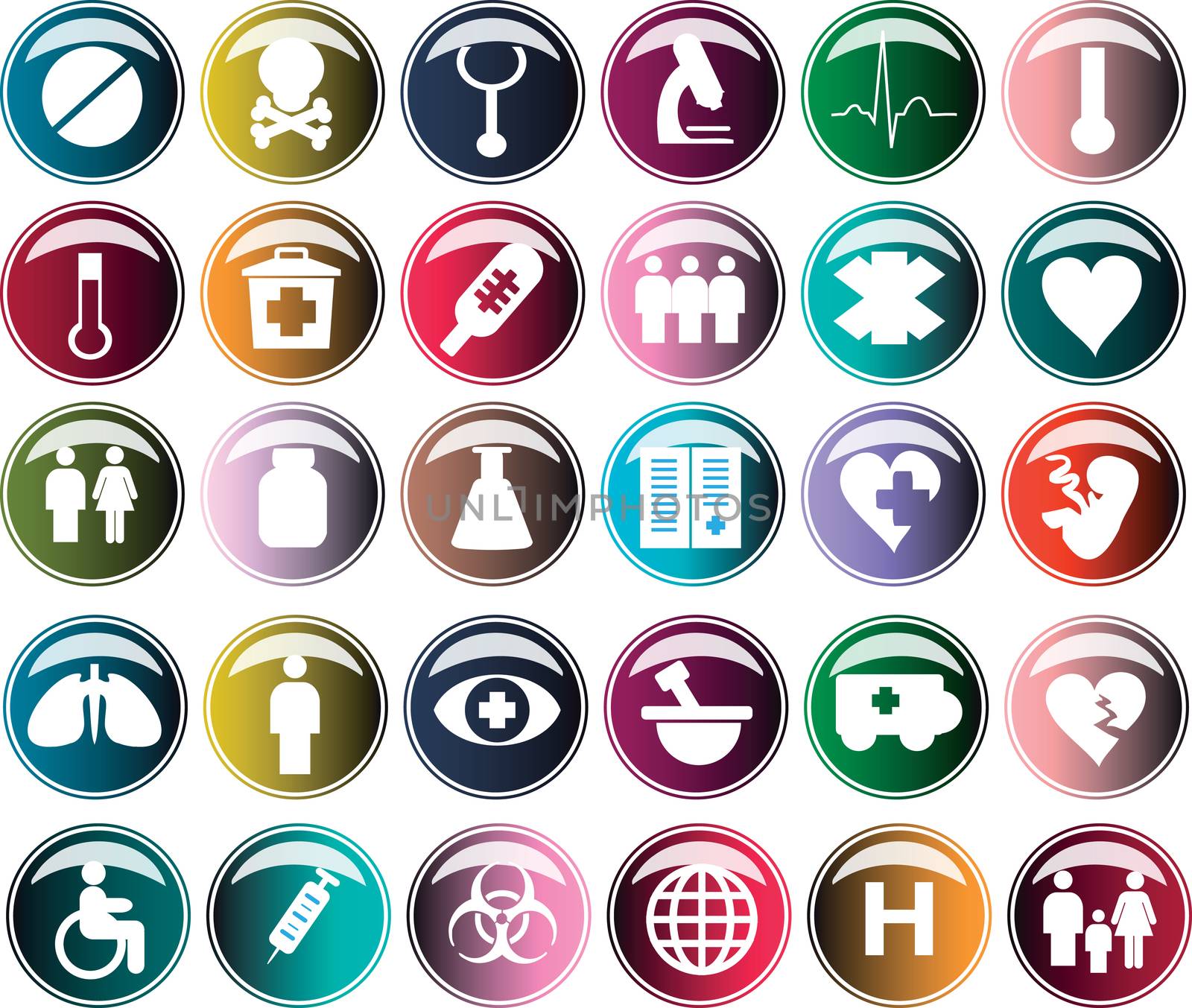 Medical button, shiny icons & warning-signs set 2
