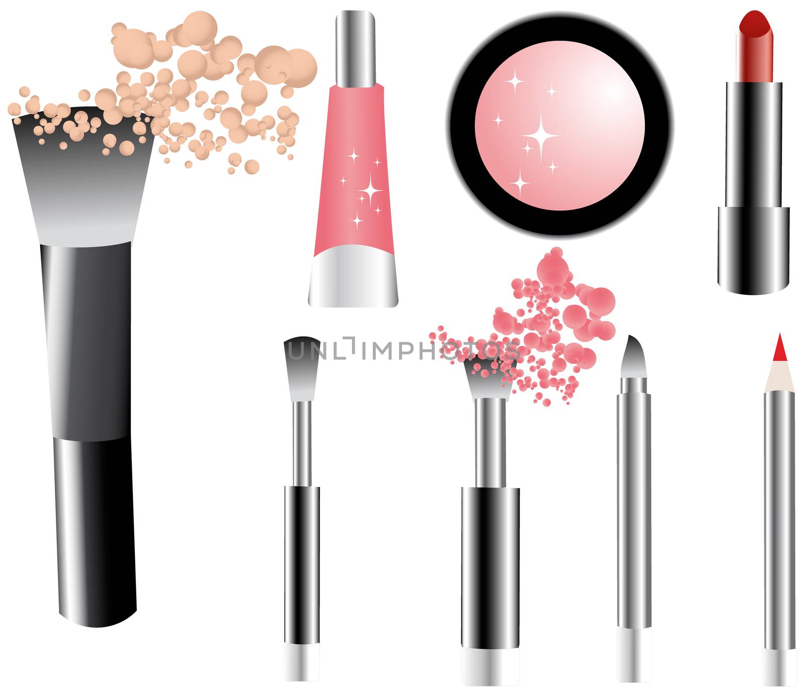 Vector make-up icons set- brushes, pencil, lipstick, gloss, shadow, powder.Makeup Trends - One of series mak-up rules illustrations