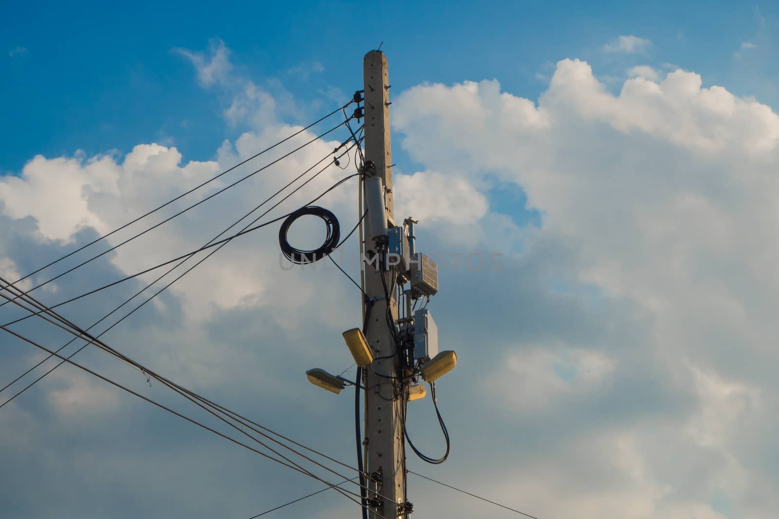 Electric Pole and Antenna with Blue Sky