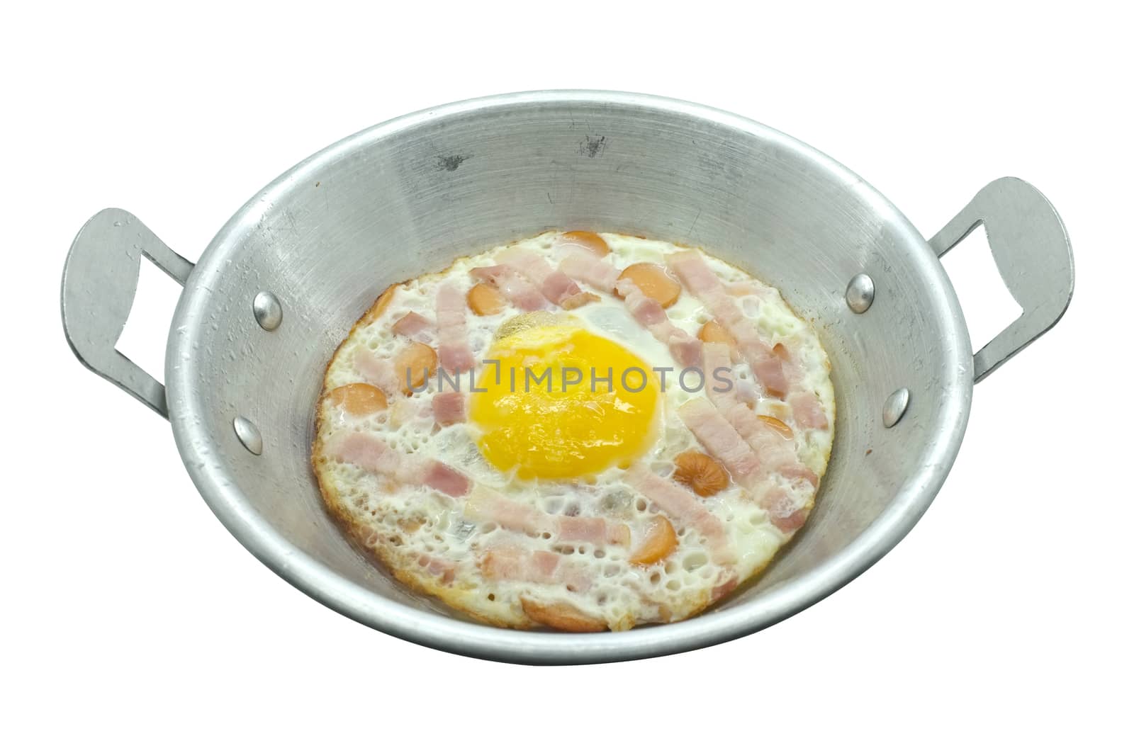 Fried egg with ham and sausage