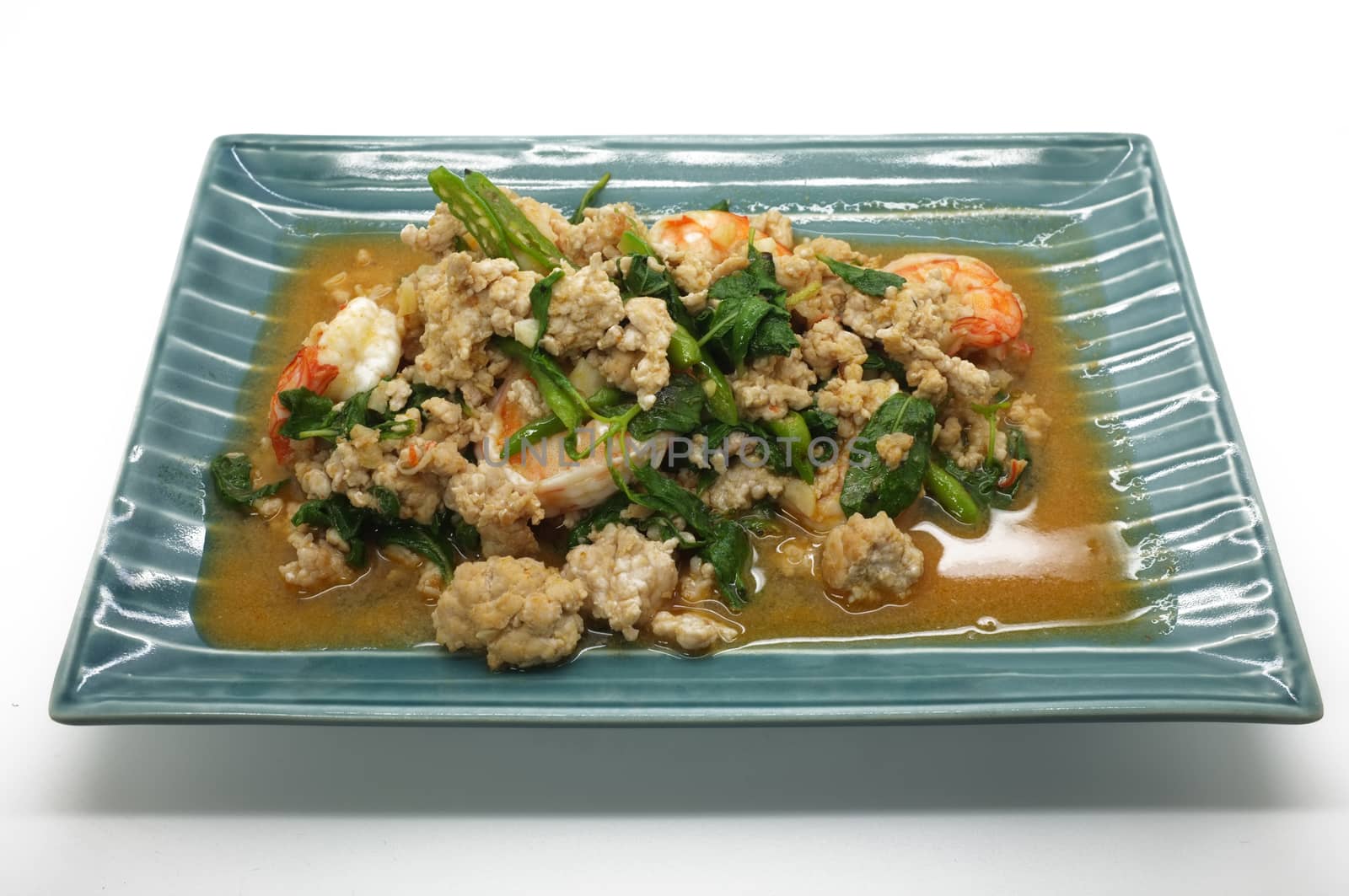 Shrimps and mince pork fried with fresh herbs