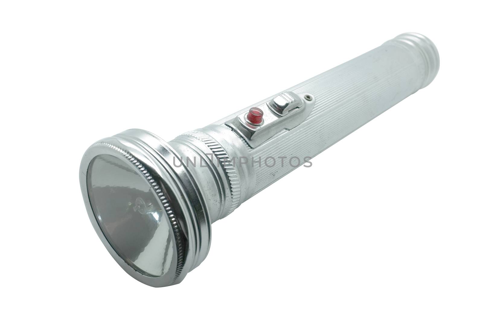 Old metal flashlight, silver torch
