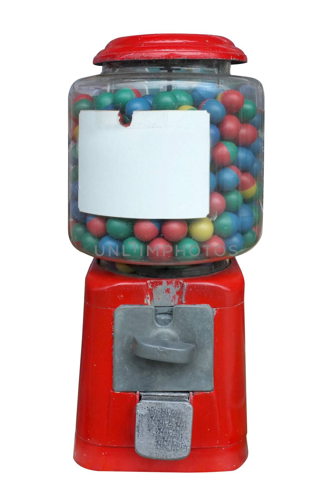 Candy dispenser, Gum ball machine, Vending machine with white empty label