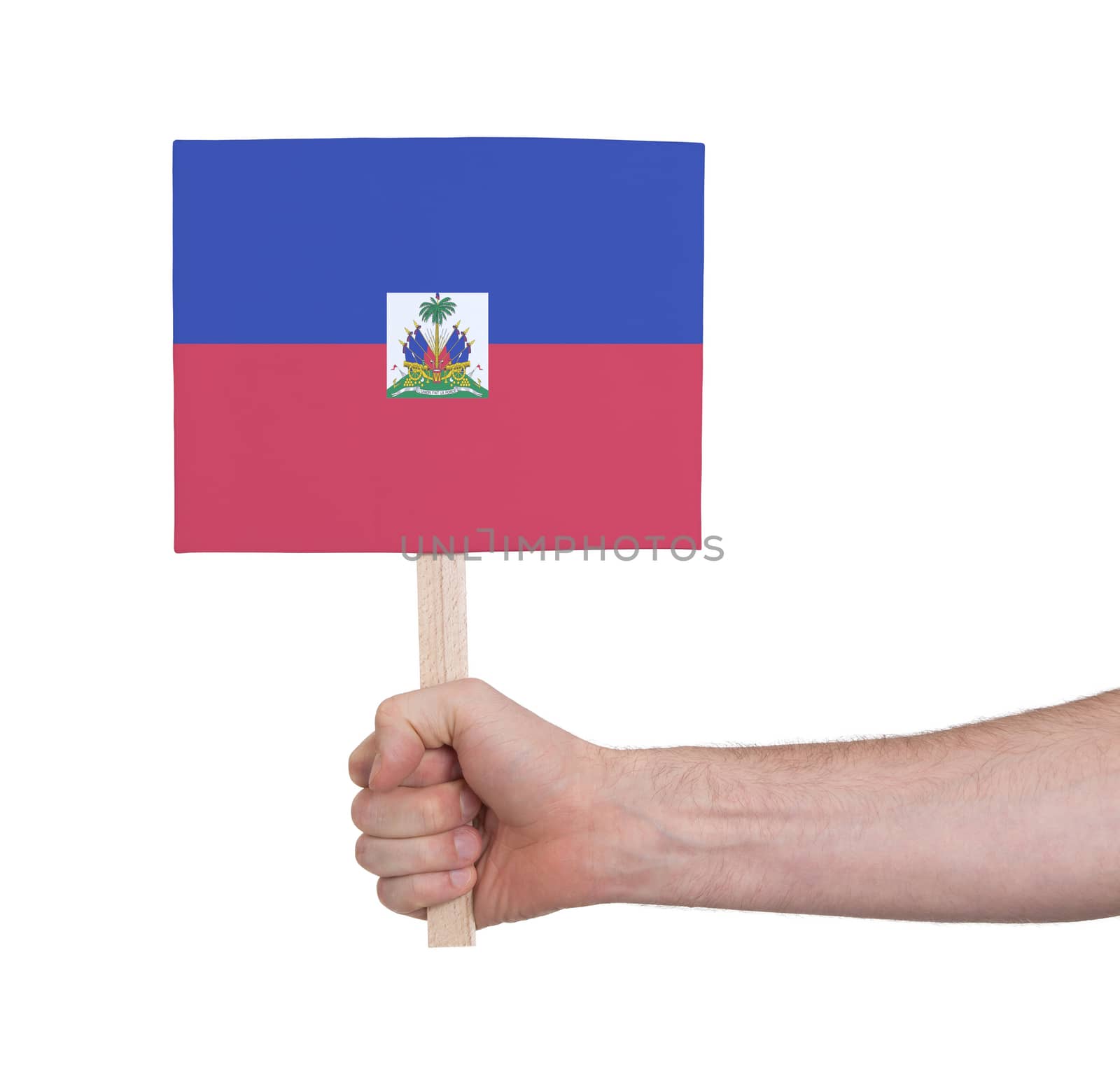 Hand holding small card - Flag of Haiti by michaklootwijk