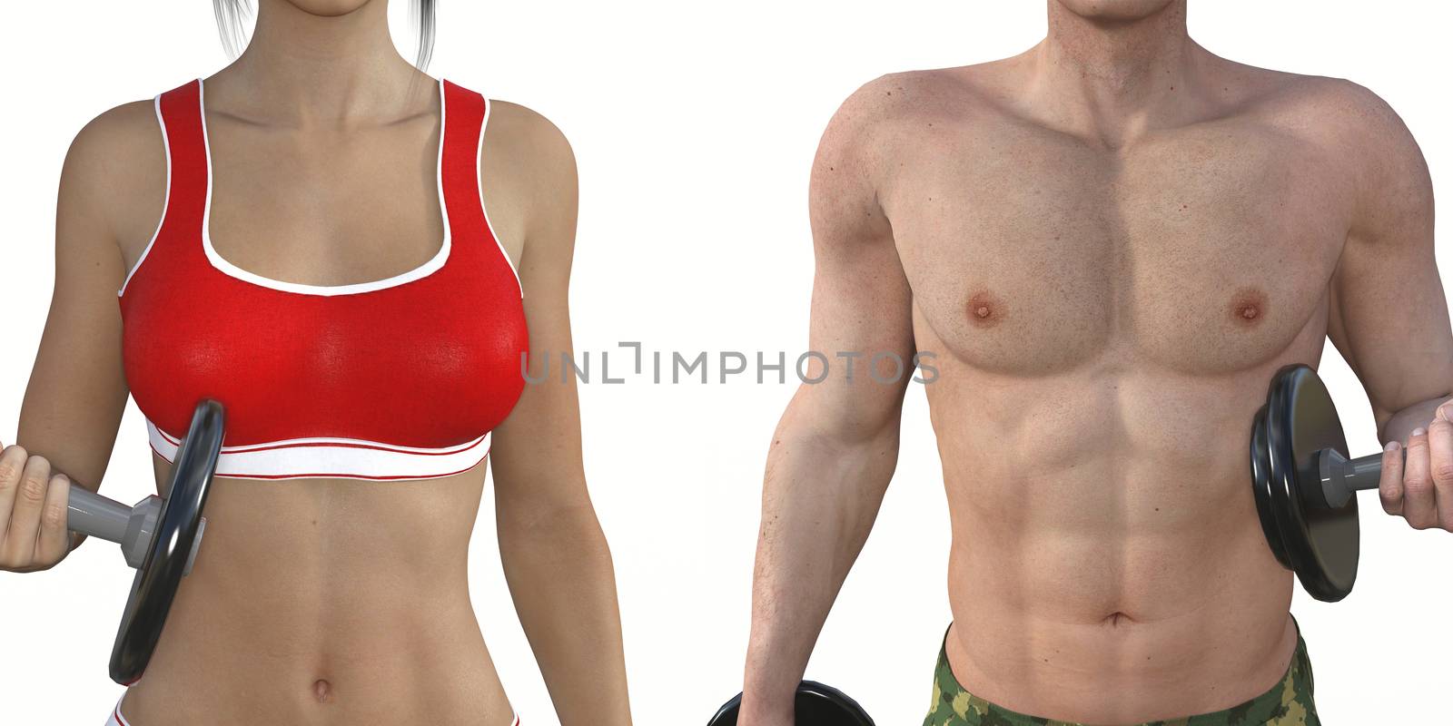 Man and Woman Exercising with Dumbbells as Fitness Concept