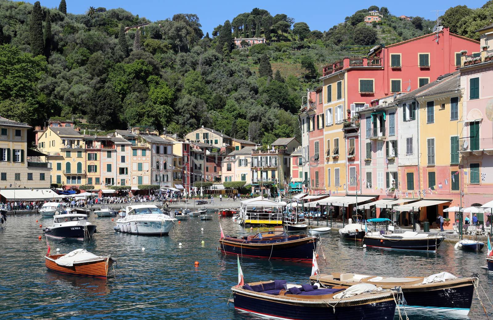 Portofino, Italy on May 04, 2014. Portofino is an Italian fishing village, and upmarket resort famous for its picturesque harbour.