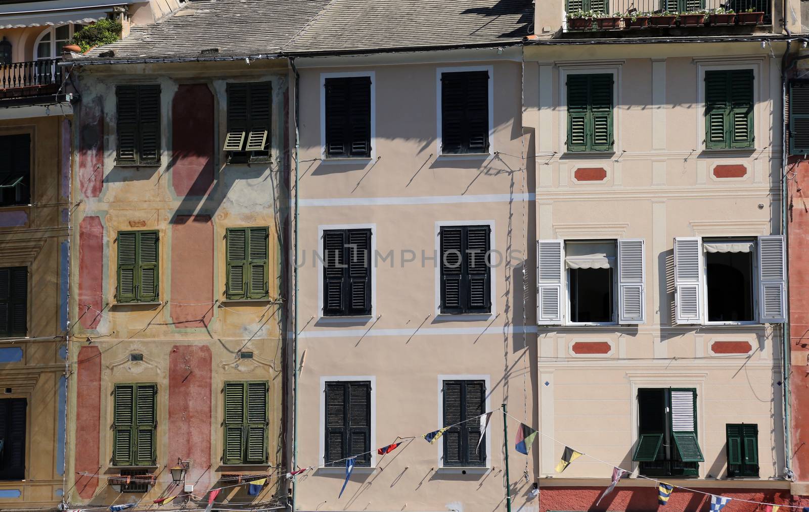 View on old multicolored houses of Portofino - small town on Ligurian sea in northern Italy.