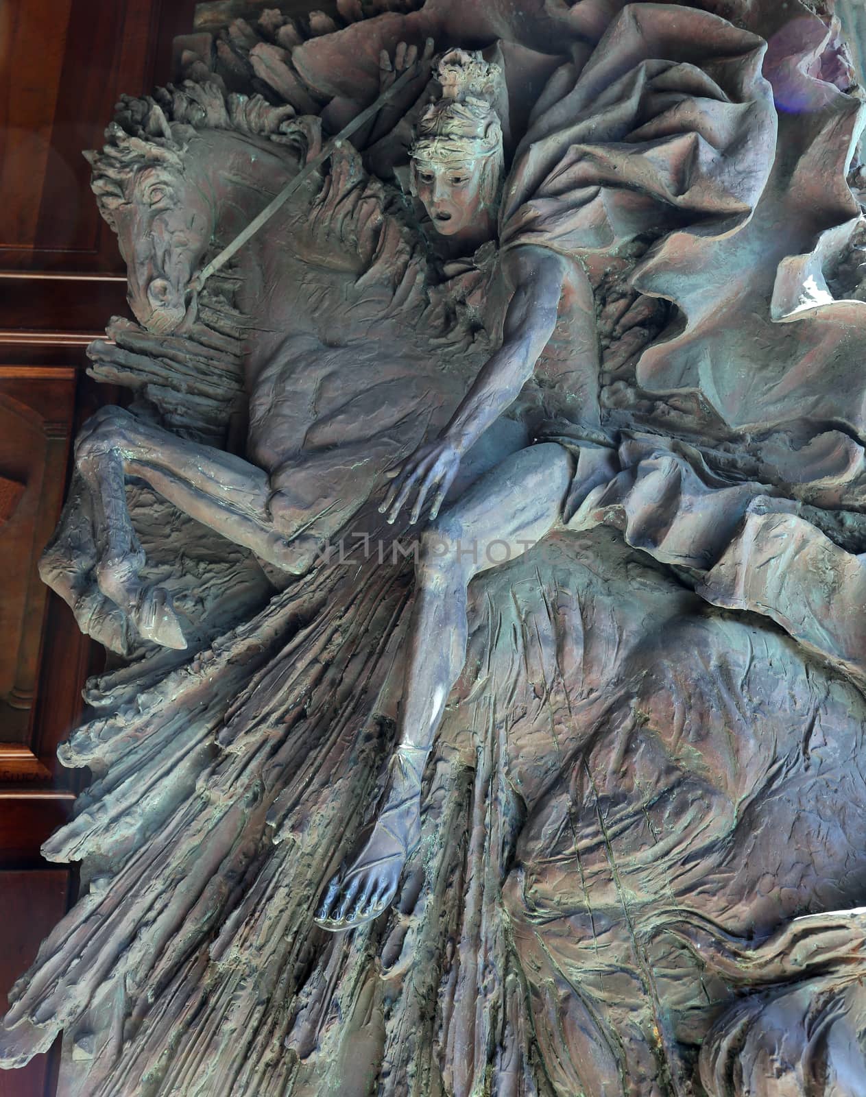 Relief on the door of the church of St. Martin in Portofino, Italy