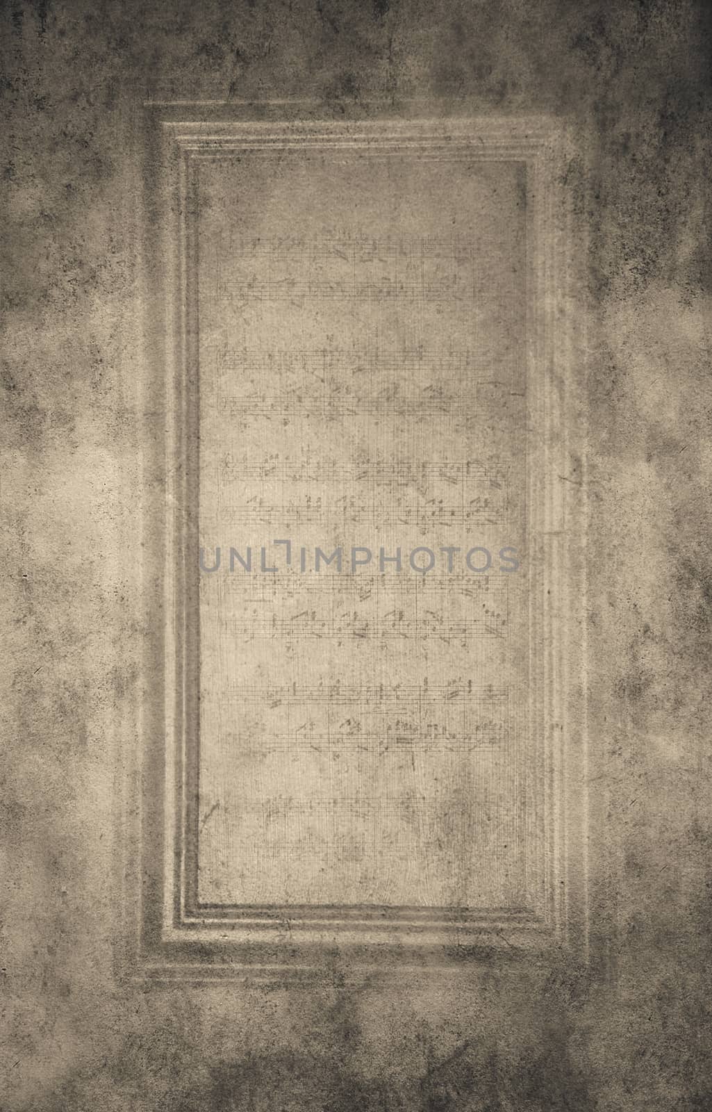Frame with soft music notes textured in grey.