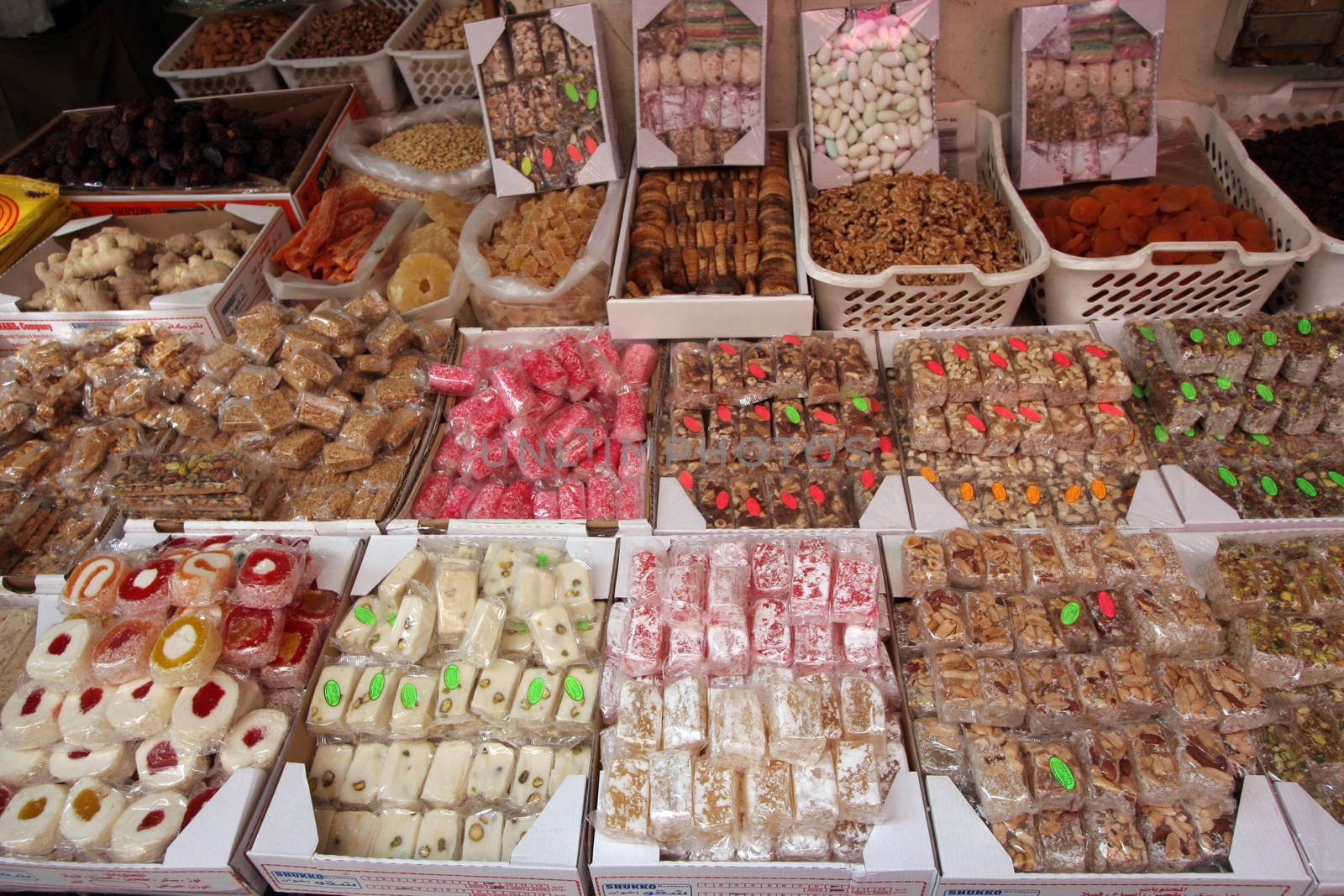 Candy shop in the souq of the Muslim Quarter in the Old City October 3, 2006 in Jerusalem, IL. Souqs are traditional middle eastern markets selling various foods and commodities.