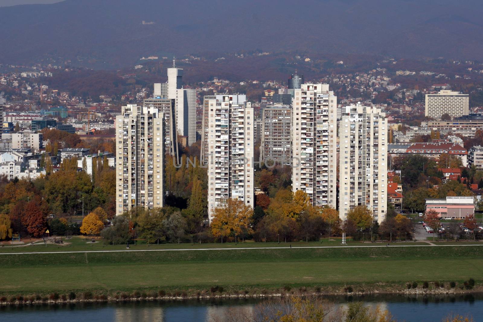 Aerial view of Zagreb, the capital of Croatia on October 14, 2007 Zagreb, Croatia.