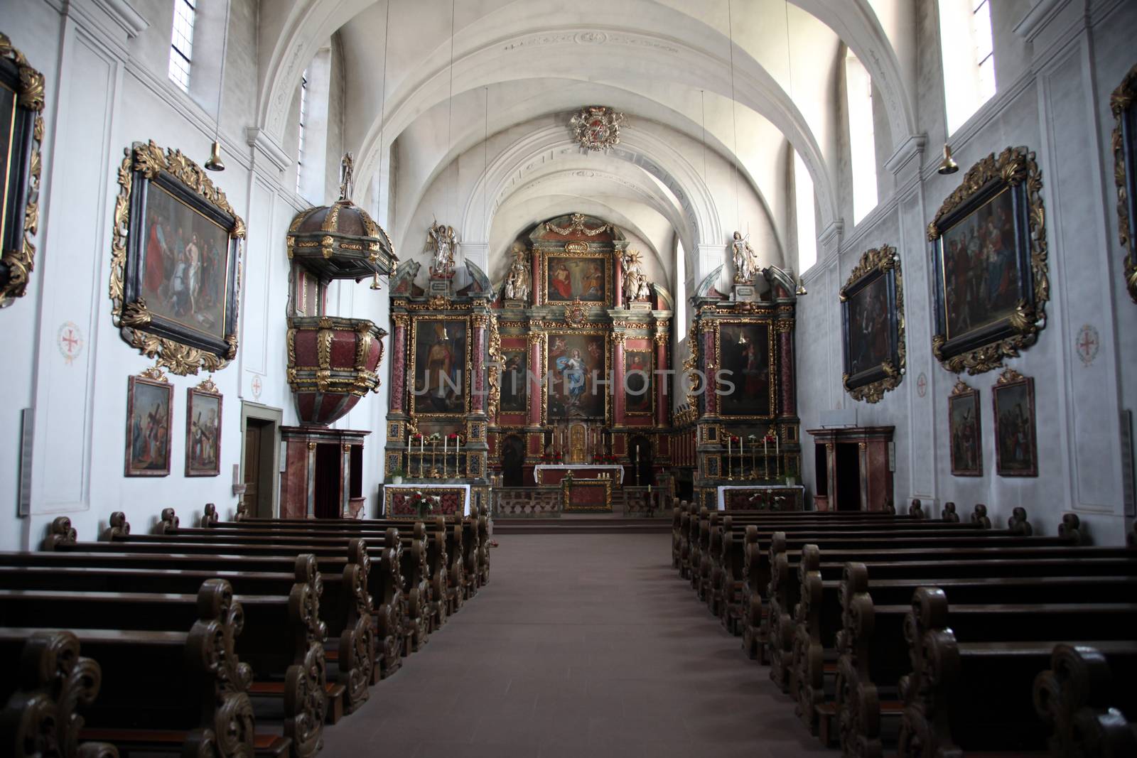 Schonau Abbey on July 18, 2013. Schonau Abbey is a monastery of Friars Minor (Franciscans Conventual) in the parish village of Schonau in the Bavarian village of Gemünden am Main, in the Diocese of Würzburg.