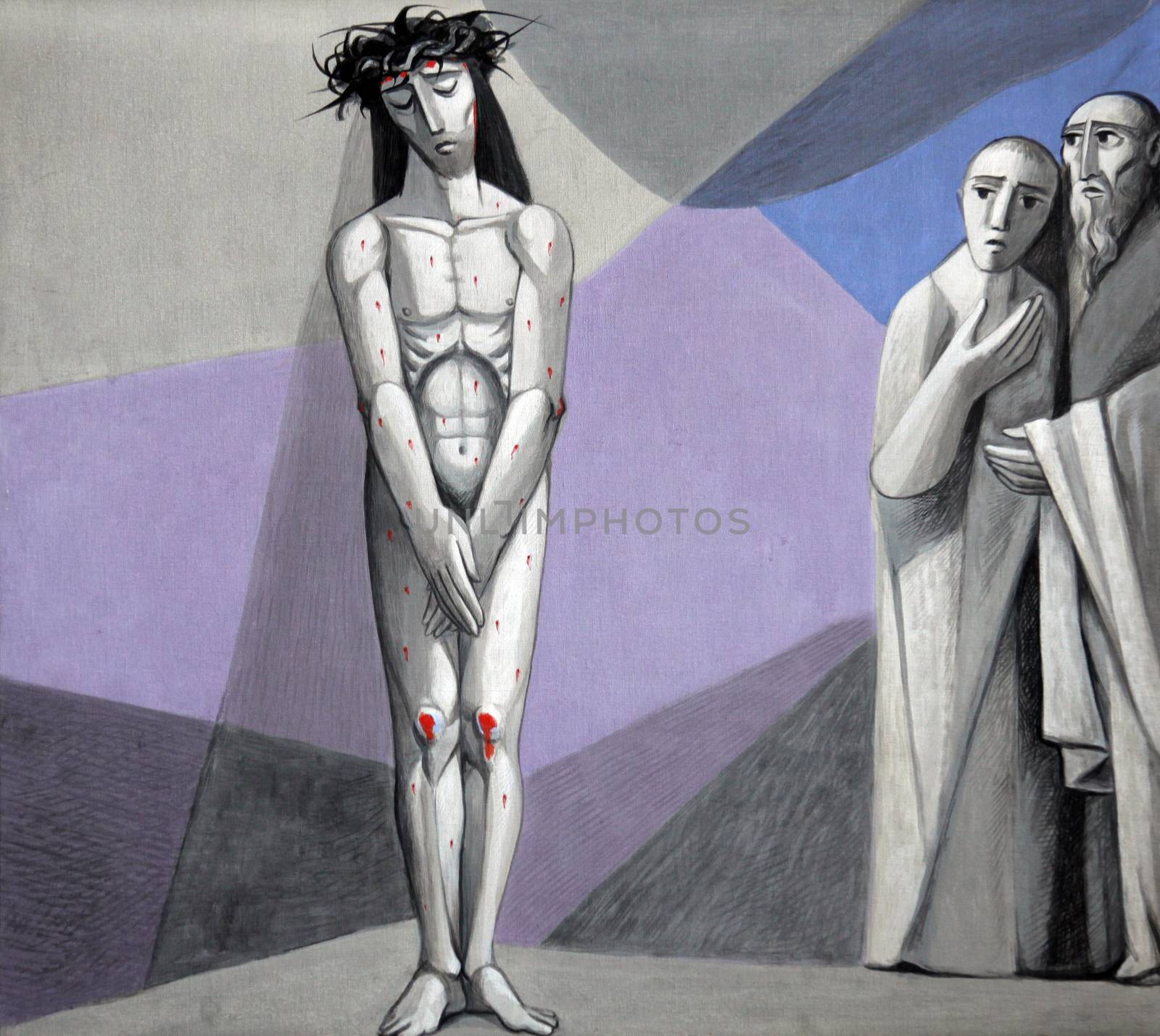 10th Stations of the Cross, Jesus is stripped of His garments in the Church of the Holy Trinity on July 18, 2013 in the Bavarian village of Gemünden am Main, in the Diocese of Würzburg.