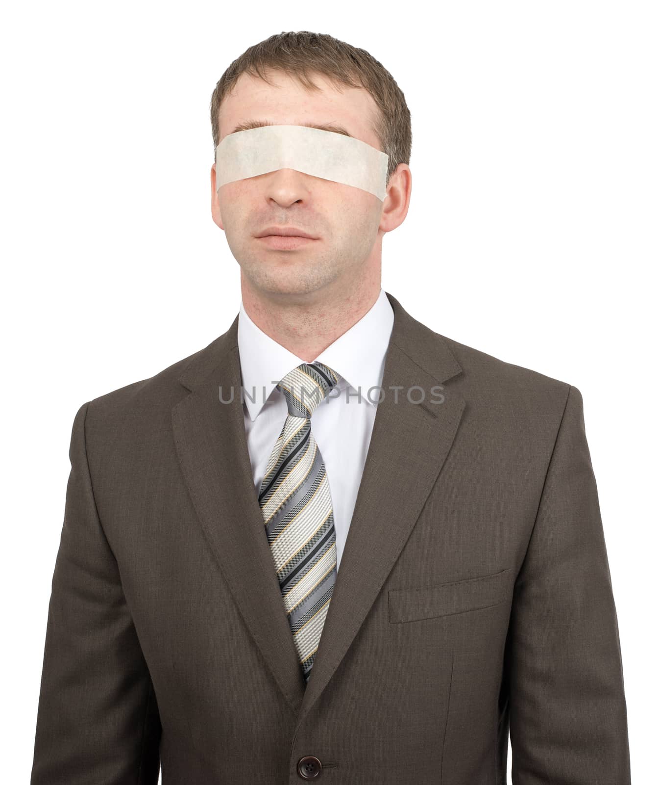 Businessman with tape over his eyes by cherezoff