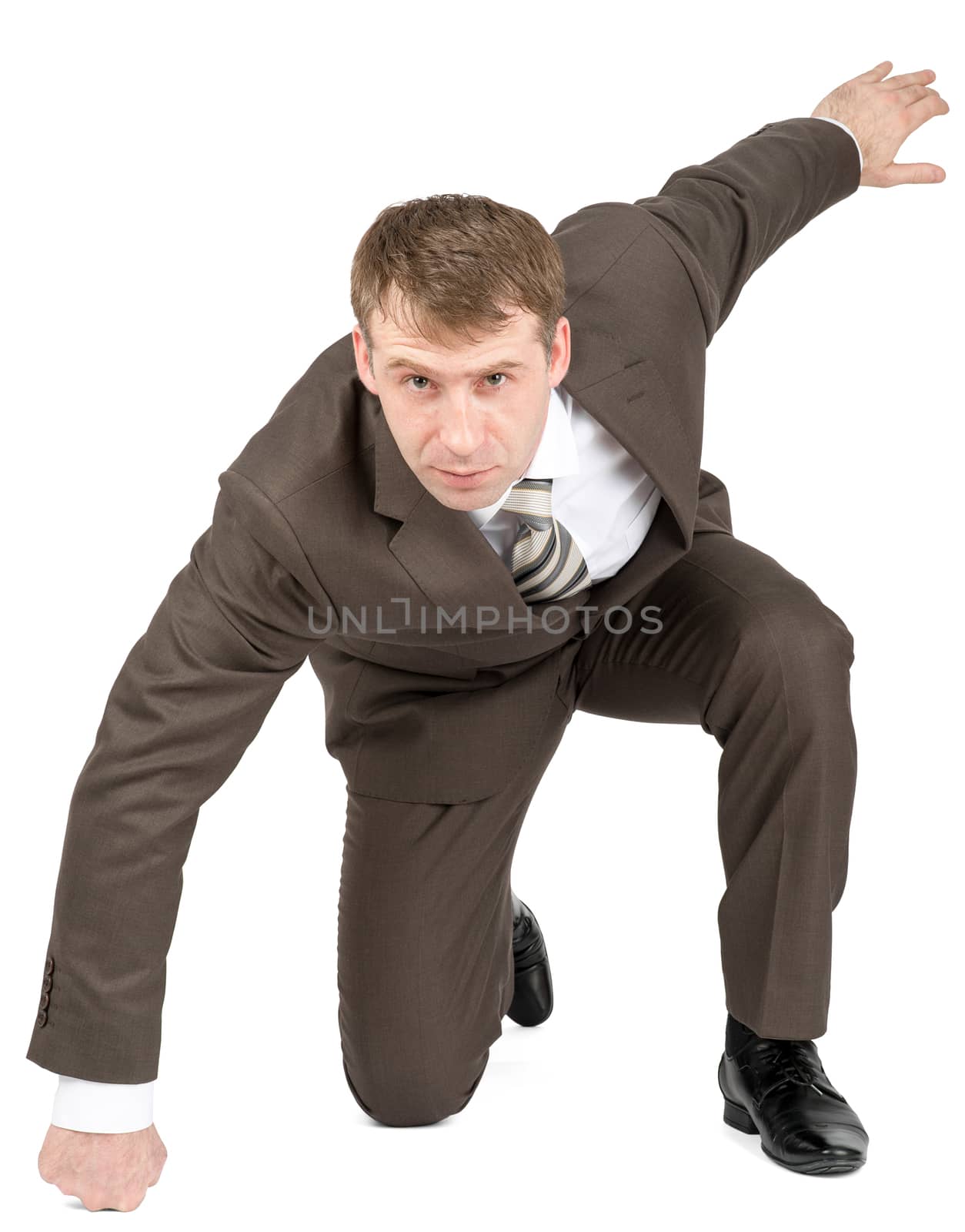 Businessman hitting floor isolated on white background