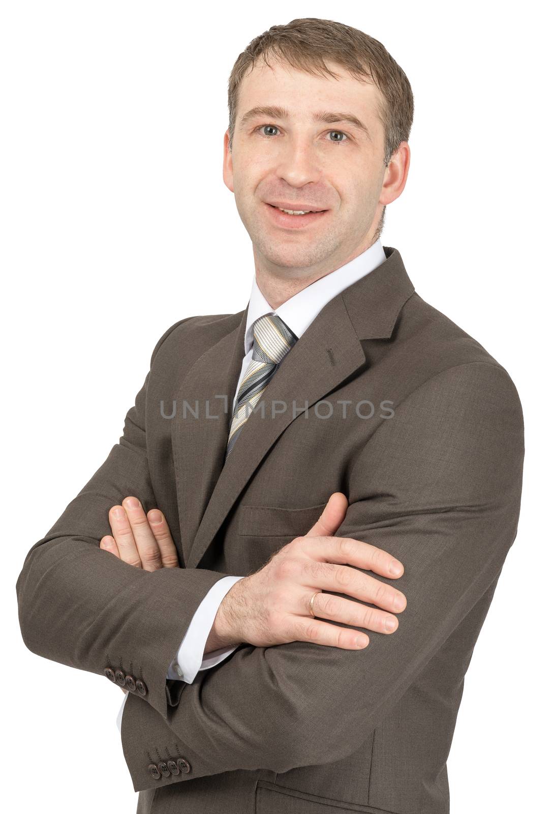 Businessman with teeth smile looking at camera isolated on white background