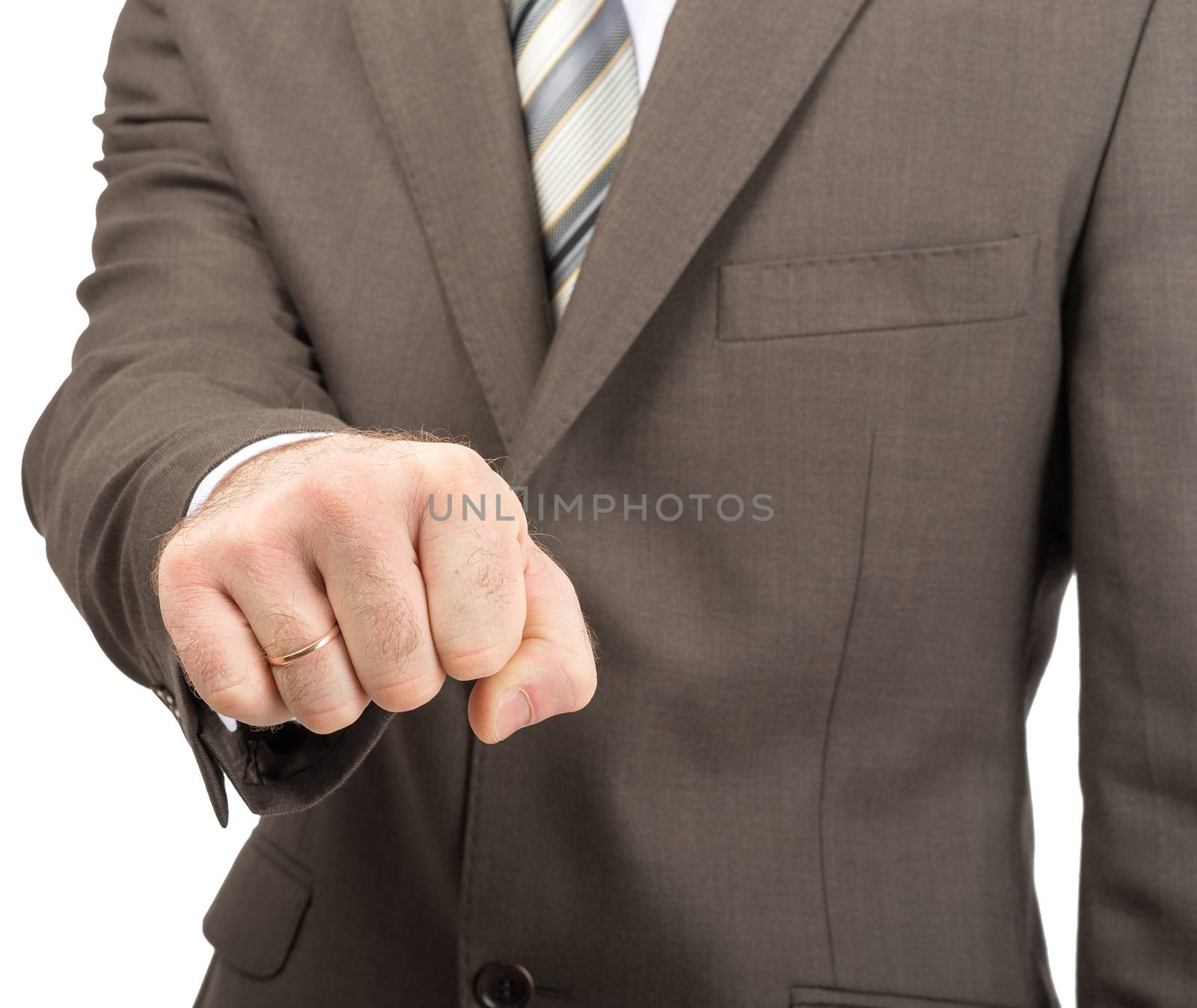 Businessman showing fist isolated on white background