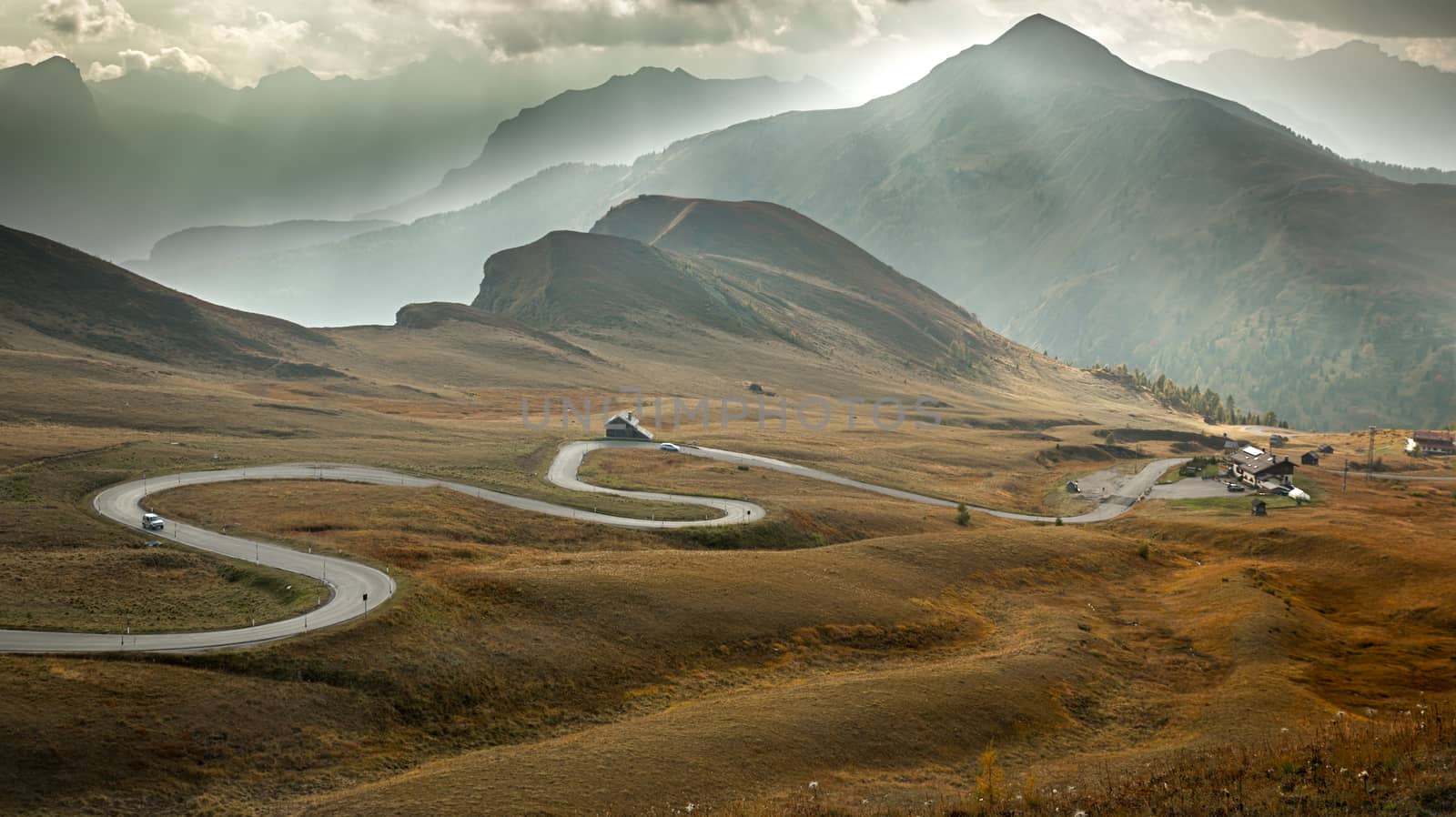 Serpentine road at Passo Giau, Dolomites, Italy