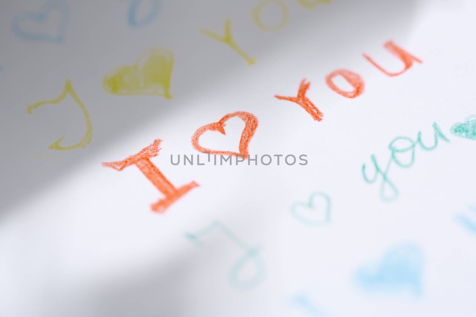 Paper with love you message. Close-up view