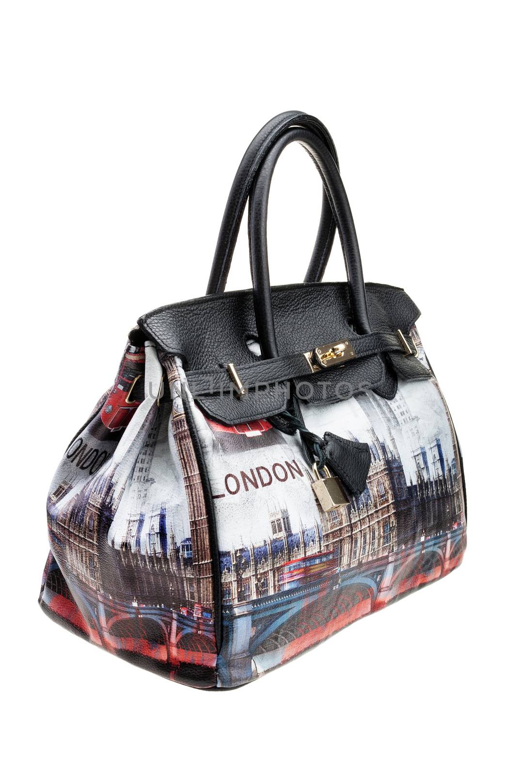 Modern womens bag, London stile, isolated on white background.