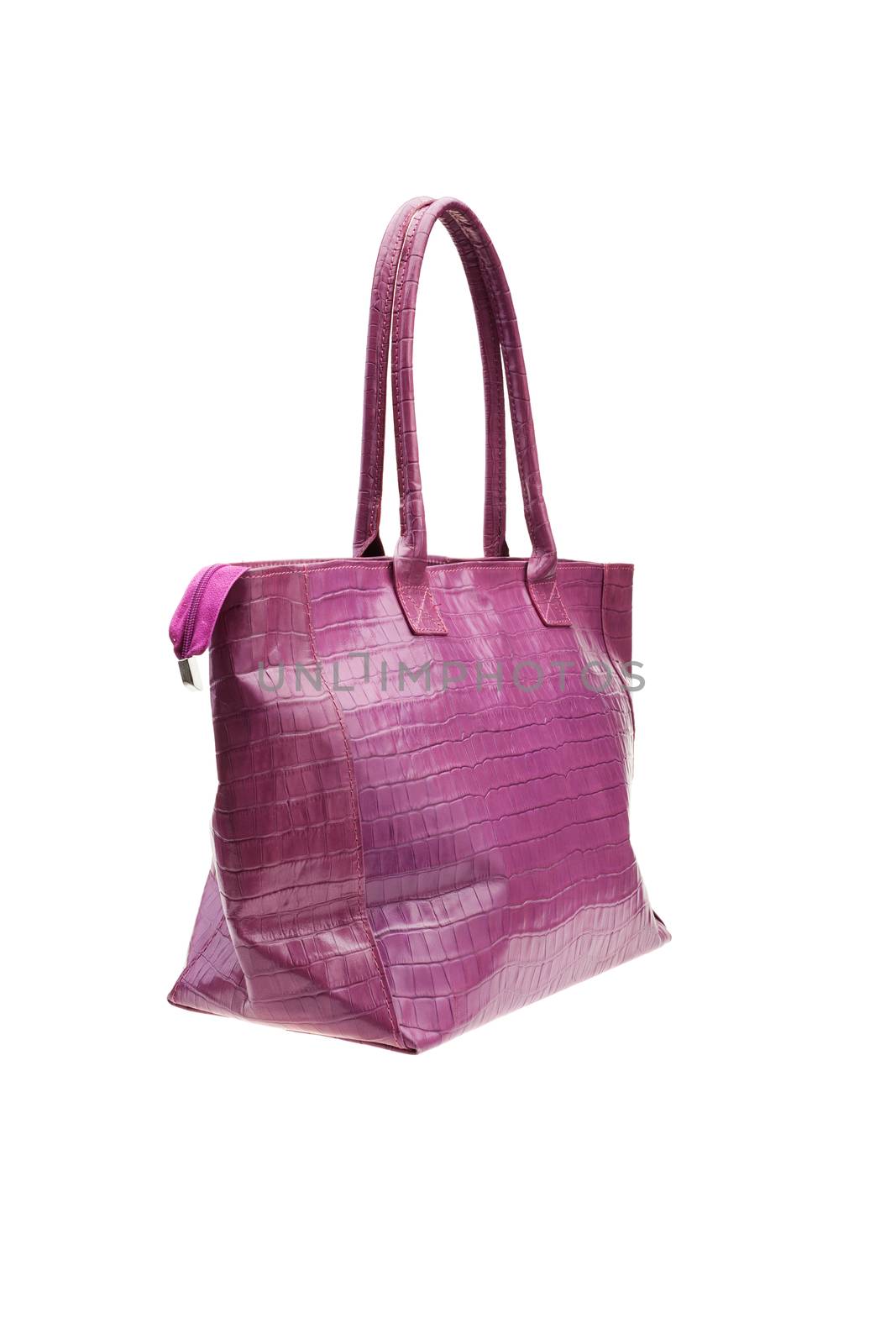 New violet womens bag isolated on white background.