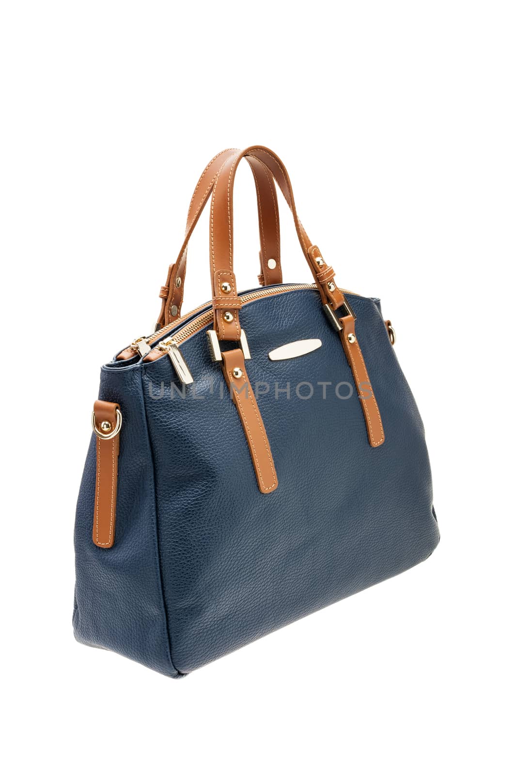 New dark blue womens bag isolated on white background.