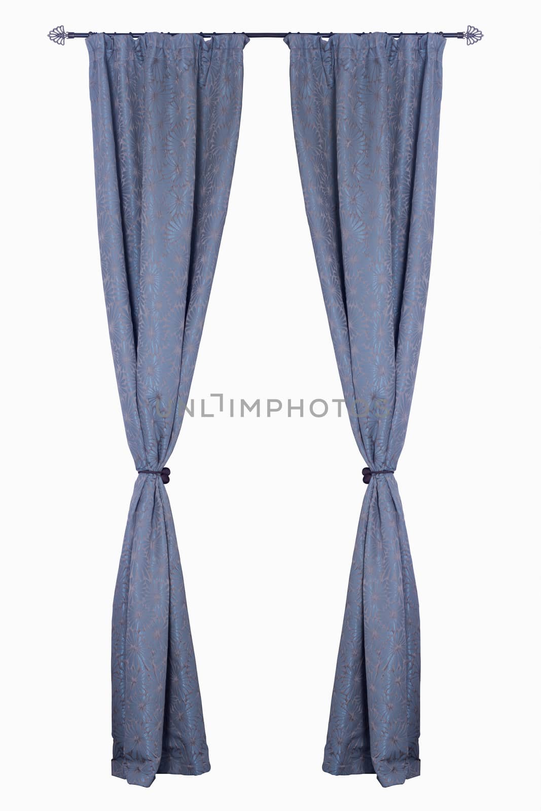 Vertical blue curtains isolated on white background