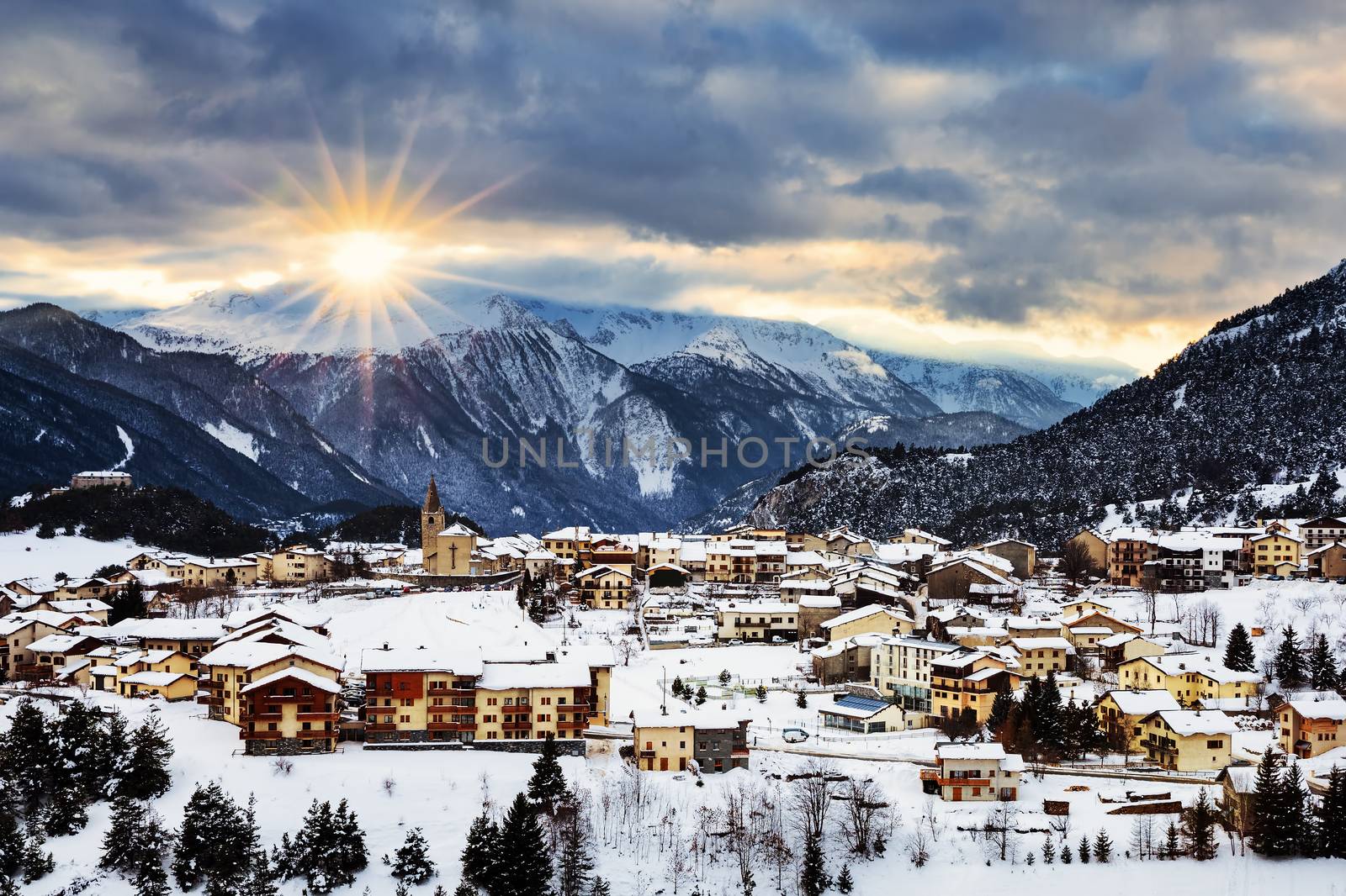 View of Aussois at sunset, France