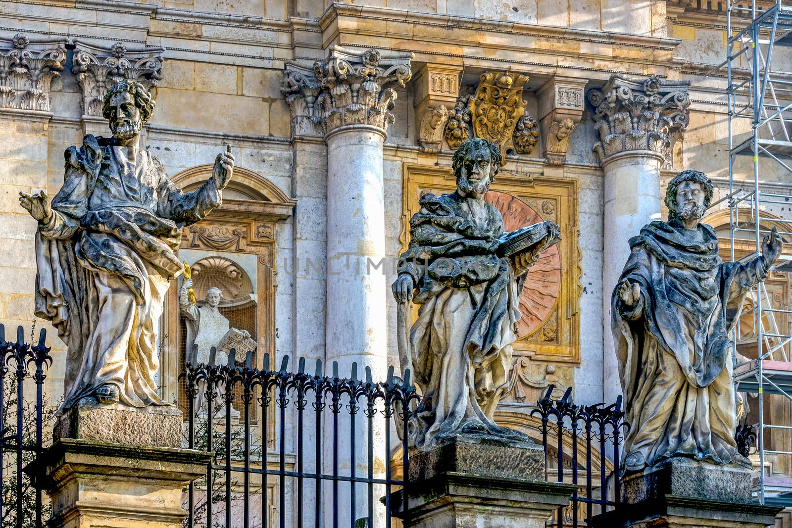 Statues of the Apostles in front of The Church of Saints Peter and Paul, built in Baroque style, in Krakow, Poland.