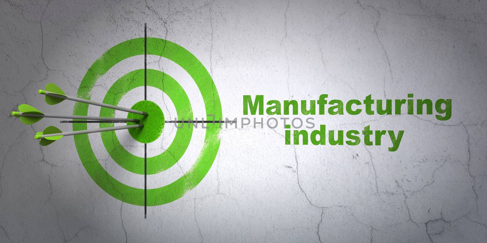 Success Manufacuring concept: arrows hitting the center of target, Green Manufacturing Industry on wall background
