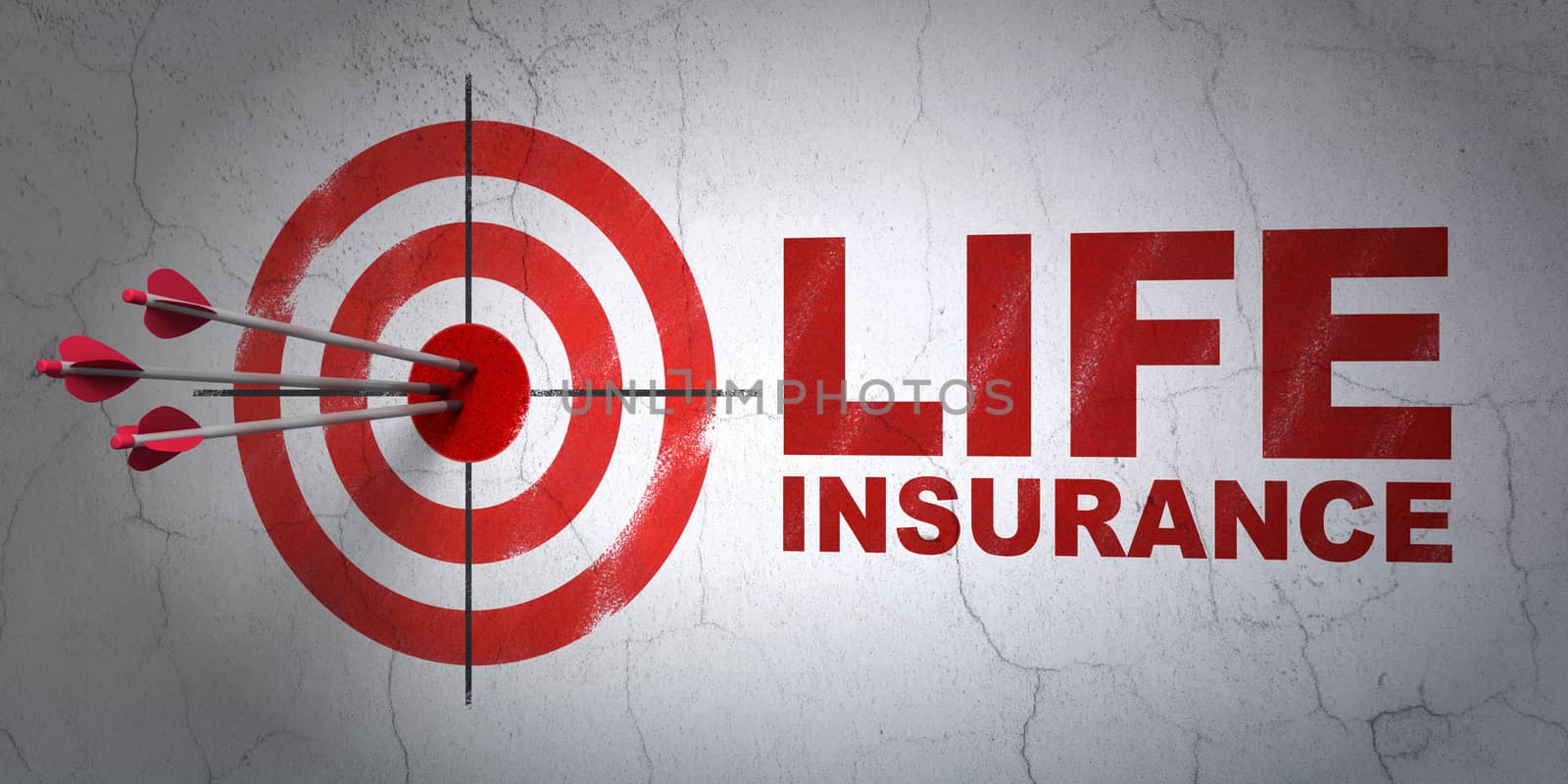 Insurance concept: target and Life Insurance on wall background by maxkabakov