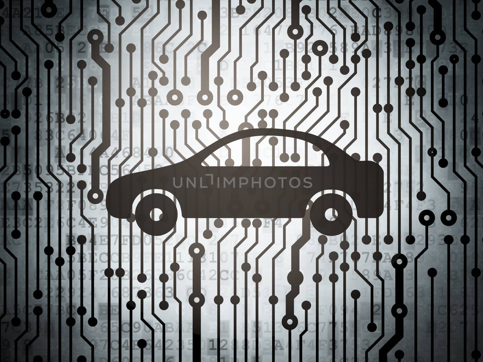 Tourism concept: circuit board with  Car icon, 3d render