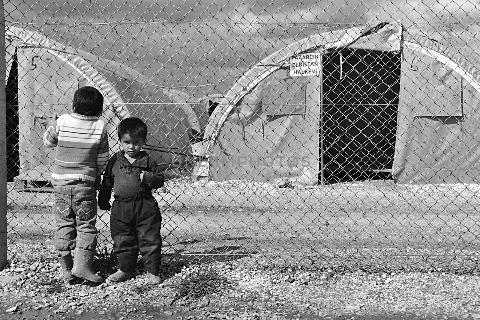 Syrian people in refugee camp in Suruc. These people are refugees from Kobane and escaped because of Islamic state attack. 30.3.2015, Suruc, Turkey