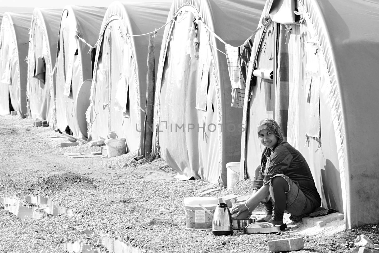 Syrian people in refugee camp in Suruc. These people are refugees from Kobane and escaped because of Islamic state attack. 3.4.2015, Suruc, Turkey