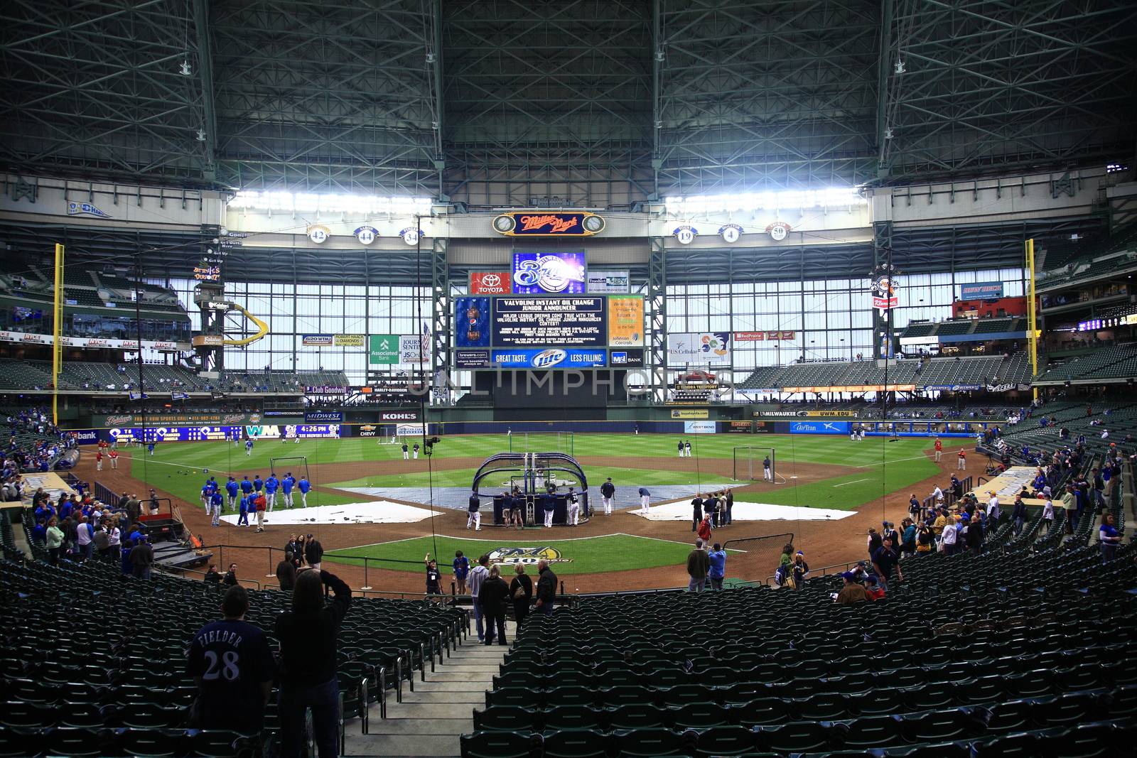 Batting practice at Miller Park before a Brewers game against the Chicago Cubs.