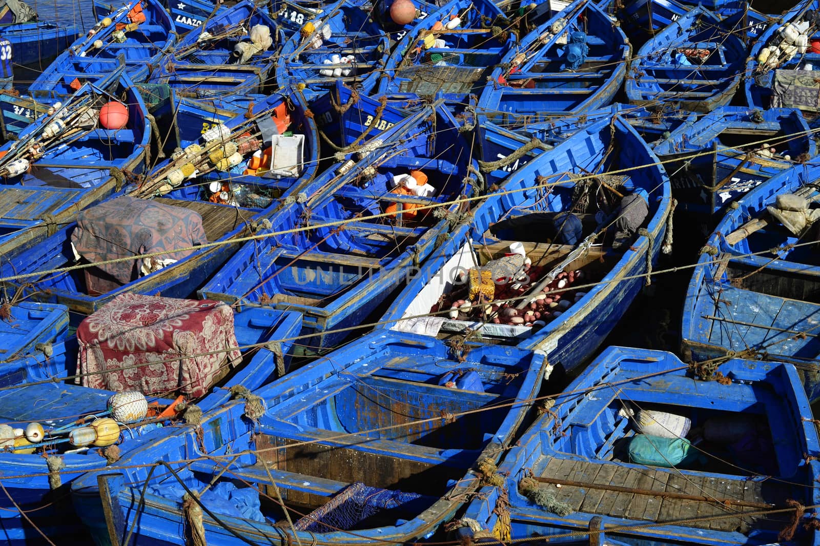 nice blue boat in old port in Essaouira