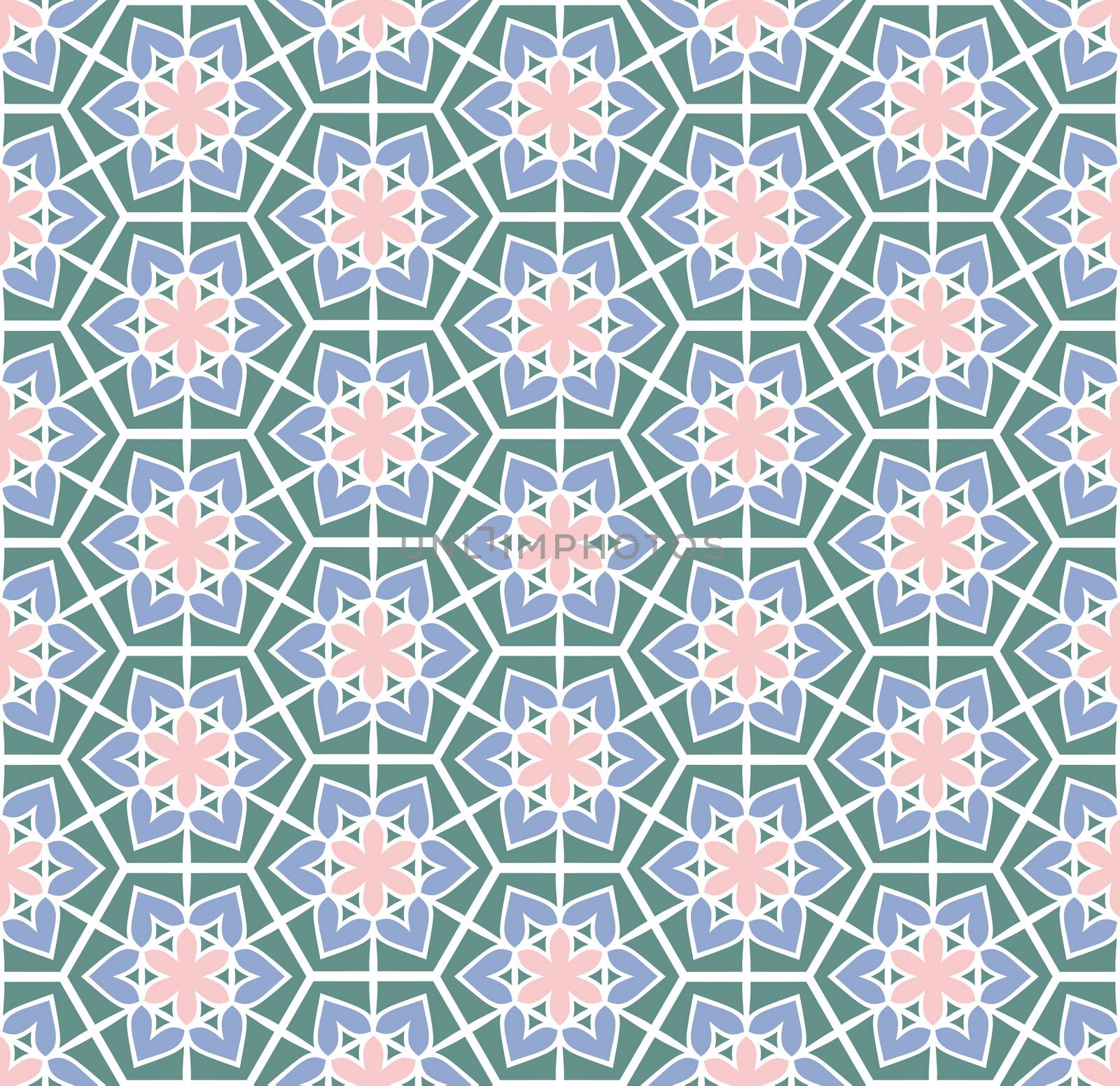 Abstract background or textile retro green pink flowered pattern