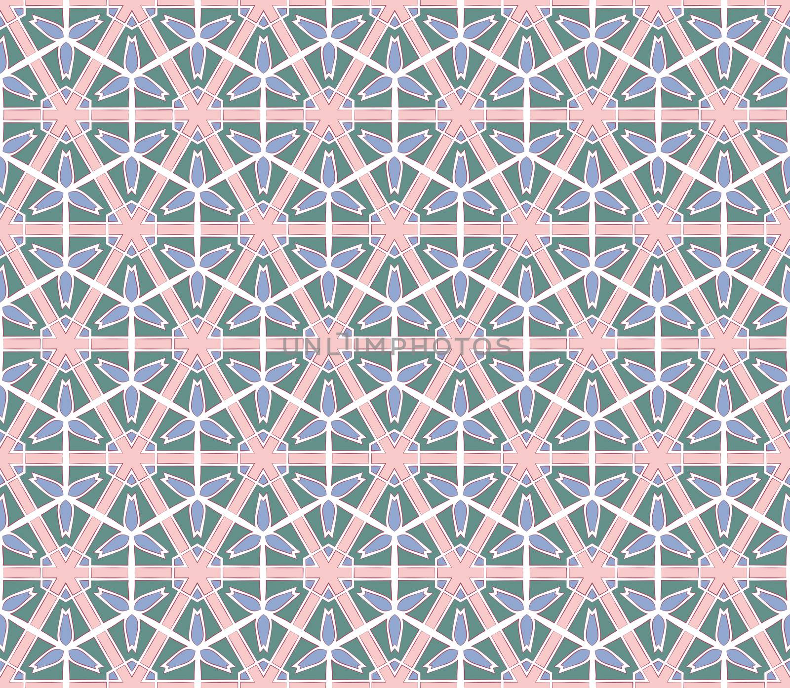 retro background hexagonal green pink flowered pattern