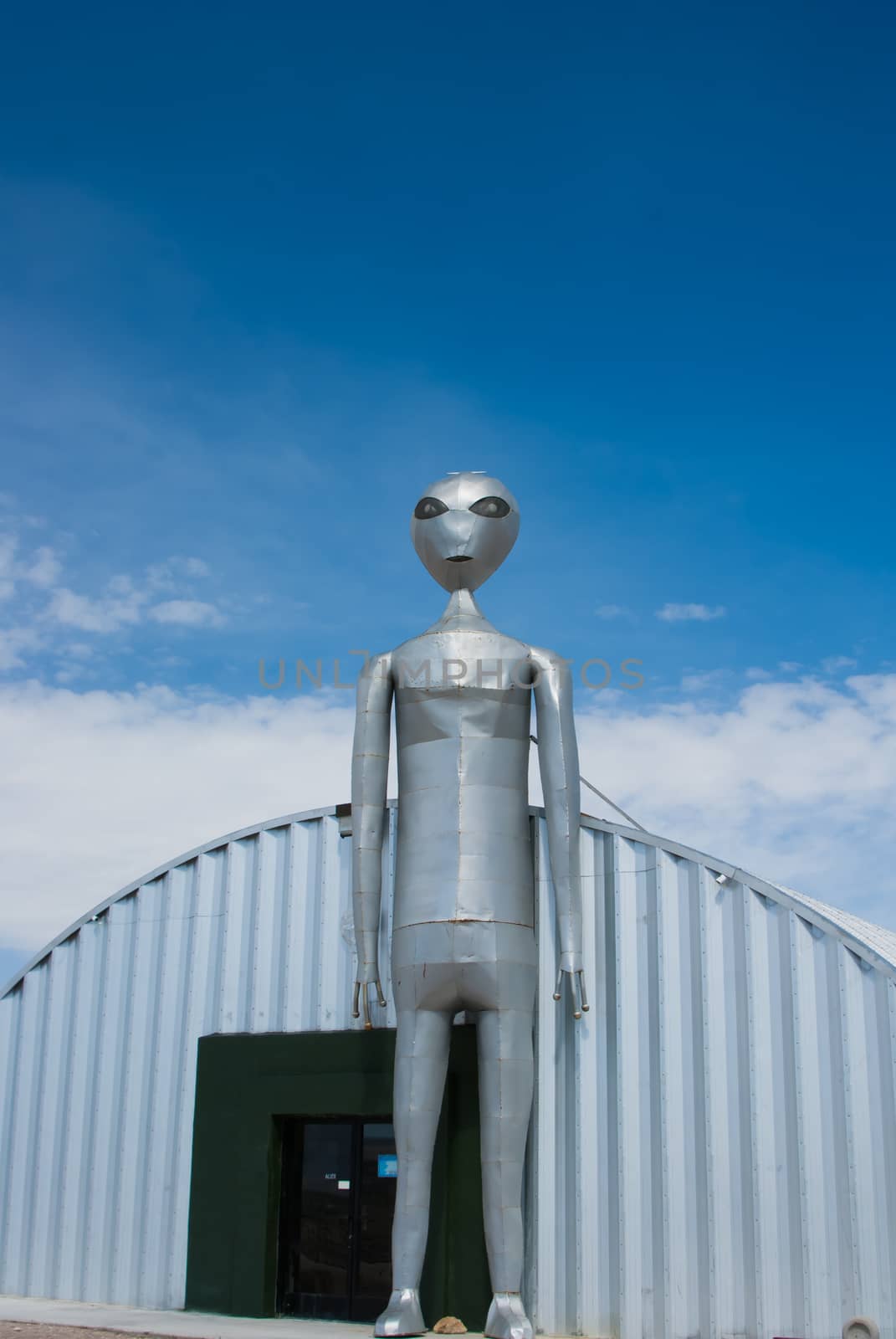 RACHEL, NEVADA/USA – March 30, 2010: The tall metal Alien figure at the Alien Research Center located on Nevada's Extraterrestrial Highway near Area 51.