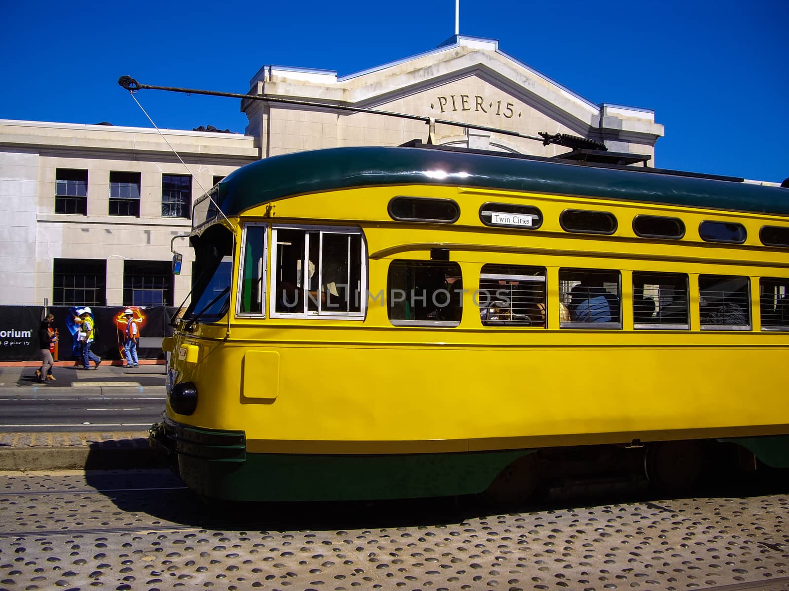 Yellow Tram stopped at Pier 15 in San Francisco, California USA by emattil