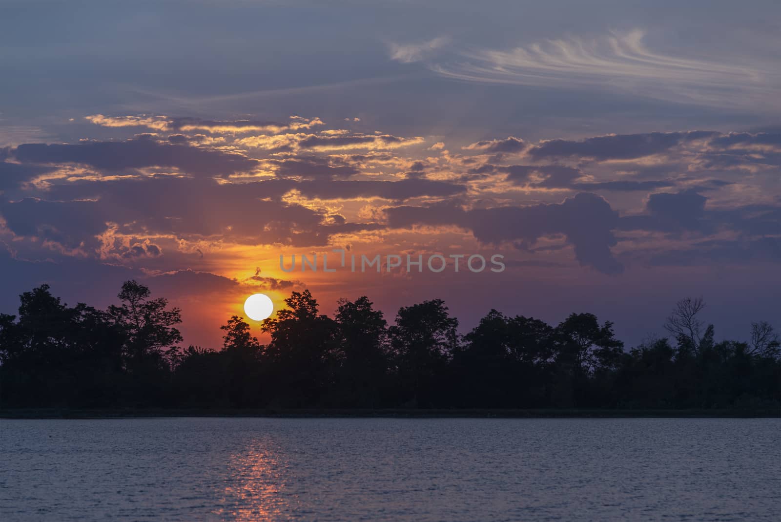 Beautiful sunset on river